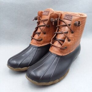 Sperry Saltwater Croc Embossed Duck‎ Boots Women's 10 Brown Leather Waterproof